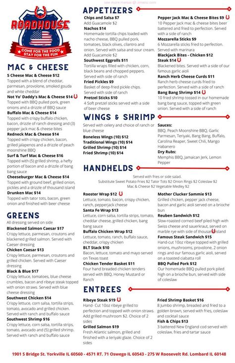 Roadhouse 71 america's saloon oswego menu  News